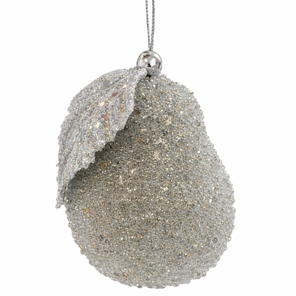 Set of 6 Silver Glitter Fruit Christmas Ornaments – Pears, Pomegranates & Apple - Picture 3 of 4